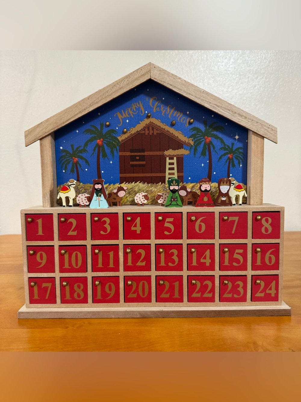 Henry Brubaker Wooden Christmas Nativity Advent Calendar 24 Days Refillable